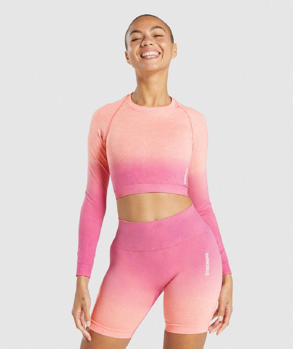 Long Sleeve Gymshark Adapt Ombre Seamless Mujer Naranjas Rosas | CO 2329RVD